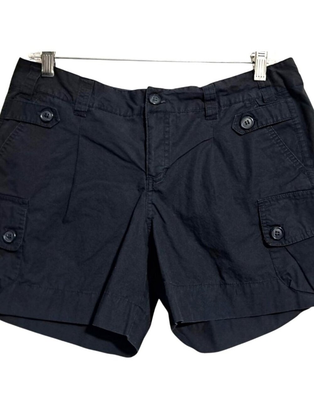Daisy Fuentes Womens Cargo Shorts Size 6 Black 100% Cotton Mid-Rise Casual Style